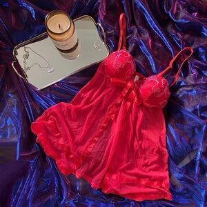Inner Secrets Cherry Red Babydoll Lingerie